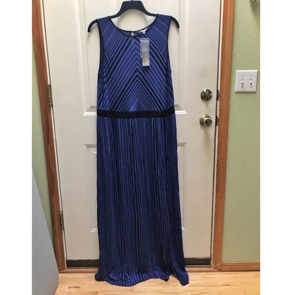 NWT Daisy Fuentes blue black striped maxi dress XL